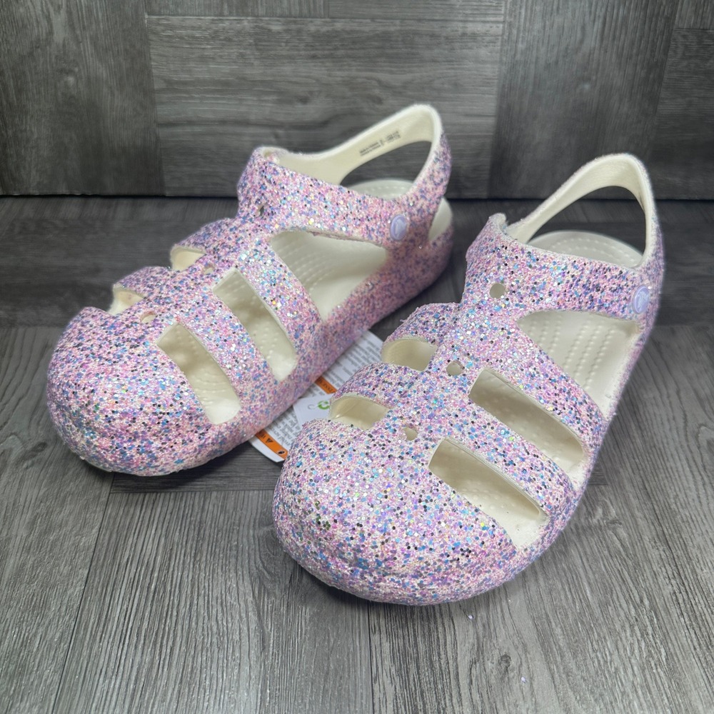 Crocs Fisherman Sandals Kids C12 Pink Purple Glitter Sparkle NEW - Picture 3 of 8